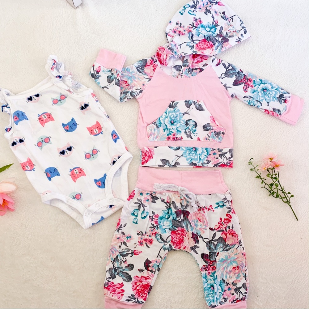 Baby Girl Floral Hoodie and Pants Set